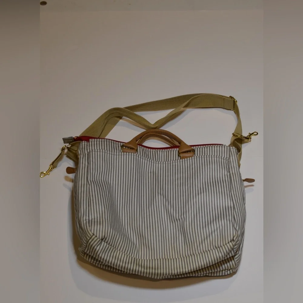 Skiphop Diaper Bag French Stripe Grey White Brown trim